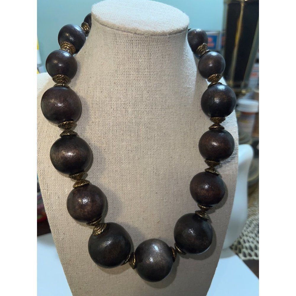 Bronze Wood Bead Necklace -- 18"